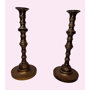 10.5' heavy Antique Brass Candlestick Holders Set Of Two Vintage Decor